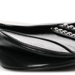 Shiny Crinkled Calfskin Studded Saddle Bag Black