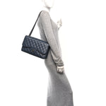 Caviar Quilted Jumbo Double Flap Dark Grey