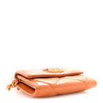 Lambskin Quilted Chanel 19 Flap Coin Purse With Chain Light Brown