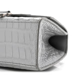 Shiny Calfskin Crocodile Embossed Hourglass Top Handle Bag XS Balenciaga Grey