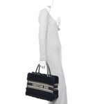 Shearling Cannage Medium Book Tote Deep Blue Natural