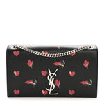 Calfskin Medium Heart Bolts Monogram Kate Satchel Black