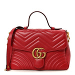 Calfskin Matelasse Small GG Marmont Top Handle Shoulder Bag Hibiscus Red