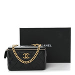 Lambskin Quilted Small Pillow Crush Vanity Case With Chain Black