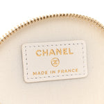Lambskin Quilted Round Small Vanity Case With Chain White Black