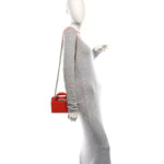 Grained Calfskin Stitched Mini Label Click Shopper Tote Red