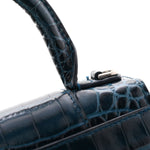 Shiny Calfskin Crocodile Embossed Hourglass Top Handle Bag XS Denim Blue