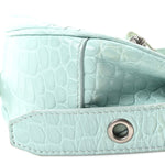 Extra Supple Calfskin Crocodile Embossed Le Cagole Shoulder Bag XS Green Acqua