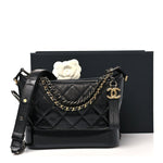 Patent Goatskin Quilted Small Gabrielle Hobo Black