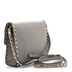 Pebbled Calfskin Medium Rockstud Flip Lock Crossbody Bag Pastel Grey