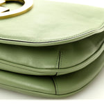 Roxy Calfskin Web Medium Blondie Top Handle Shoulder Flap Bag Salamander Green