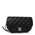 Calfskin Quilted CC Uniform Flap Belt Bag Black