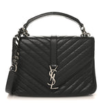 Sheepskin Matelasse Chevron Monogram Medium College Bag Black