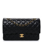 Lambskin Quilted Medium Double Flap Black