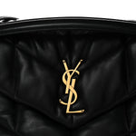 Lambskin Quilted Medium Loulou Puffer Monogram Chain Satchel Black