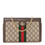 GG Supreme Monogram Web Small Ophidia Chain Shoulder Bag Brown