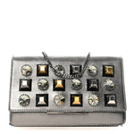 Glossy Calfskin Crystal Studded Tube Wallet On Chain Graphite