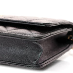 Iridescent Caviar Quilted Wallet on Chain WOC Dark Blue