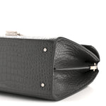Calfskin Crocodile Embossed Medium Classic Monogram Cassandra Top Handle Fog