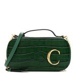 Calfskin Crocodile Embossed Mini C Vanity Bag Woodsy Green