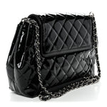 Patent Quilted Large Coco Shine Accordion Flap Black