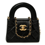 Shiny Aged Calfskin Quilted Mini Nano Kelly Shopper Black