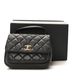 Calfskin Quilted Top Handle Flap Black