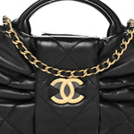 Lambskin Quilted Mini Bow Bag Black