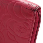 Lambskin Camellia Embossed Large Gusset Zip Around Wallet Fuchsia