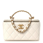 Shiny Caviar Quilted Pick Me Up Vanity Case White