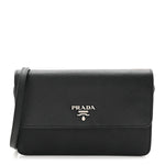 Saffiano Metal Flap Wallet With Strap Black