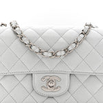 Metallic Lambskin Quilted Mini Rectangular Flap Silver