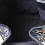Lambskin Quilted Chain Drawstring Bag Navy Blue
