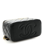 Lambskin Quilted Metal Small Top Handle Vanity Case With Chain Black
