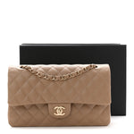 Caviar Quilted Medium Double Flap Beige