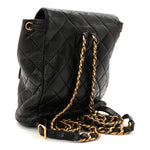 Lambskin Quilted Drawstring Backpack Black