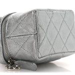 Metallic Caviar Quilted Mini Top Handle Vanity With Chain Silver