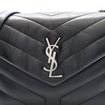Calfskin Y Quilted Monogram Small Loulou Chain Satchel Black