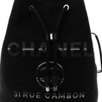Striped Canvas Deauville Drawstring Backpack Black
