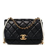 Lambskin Quilted  Pearl  Flap Black