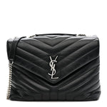 Calfskin Y Quilted Monogram Medium Loulou Chain Satchel Black