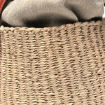 X MIFUKO Raffia Calfskin Small Woody Basket Shoulder Bag Beige Brown