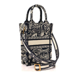 Canvas Toile de Jouy Reverse Embroidered Mini Book Tote Phone Bag Blue