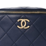 Lambskin  Quilted Resin Bi-Color Waist Bag Fanny Pack Navy Blue