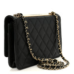 Lambskin Quilted Trendy CC Wallet On Chain WOC Black