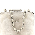 Shearling Sheepskin Lambskin Quilted Clutch With Chain White