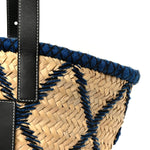 Embroidered Raffia Basket Tote Bag Natural Black Blue