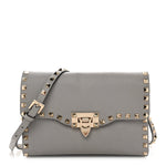 Pebbled Calfskin Medium Rockstud Flip Lock Crossbody Bag Pastel Grey