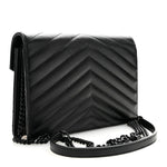Grain De Poudre Matelasse Chevron Monogram Monochrome Envelope Chain Wallet Black