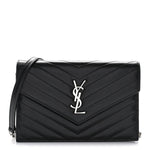 Grain De Poudre Matelasse Chevron Monogram Envelope Chain Wallet Black